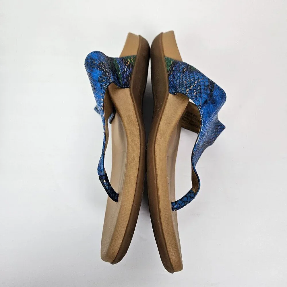 Aetrex Rita Blue Snake Embossed Faux Leather Band Comfort Flip Flop US 7.5-8.0